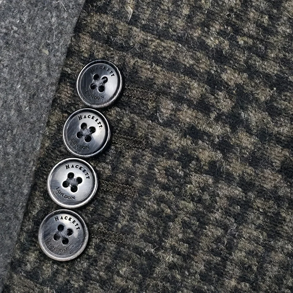 Hackett London Tweed  Pea Coat Mens 36R Dark Brown Glen Check Wool Blend Luxury